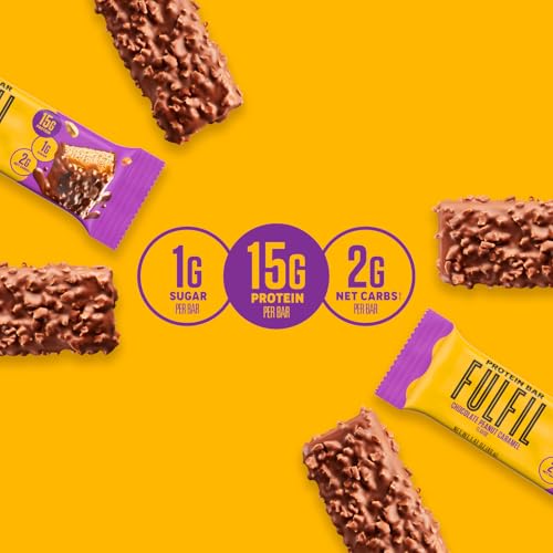 FULFIL Vitamin and Protein Bars, Chocolate Peanut and Caramel, Snack Sized Bar with 15 g Protein and 8 Vitamins Including Vitamin C, 12 Count
