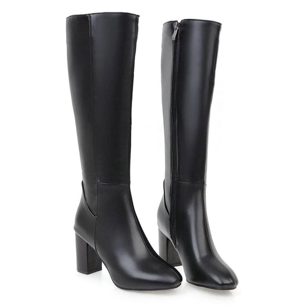 Damen Stiefeletten Warme Lange Stiefel Boots Elegante Sexy Runde Zehe Plattformen High Heel Reißverschluss PU Lederstiefel
