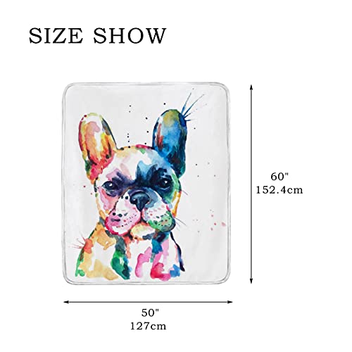 Kids Throw Blanket For Sofa Couch, Watercolor French Bulldog, Soft Cozy Warm Bed Blankets Gift For Adults Girl Boys 50 X 60 In #TOP5