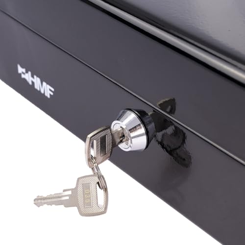 HMF Geldkassette abschließbar, Kasse mit 8 Münzfächern und 4 Geldscheinmulden, 30 x 24 x 9 cm | schwarz