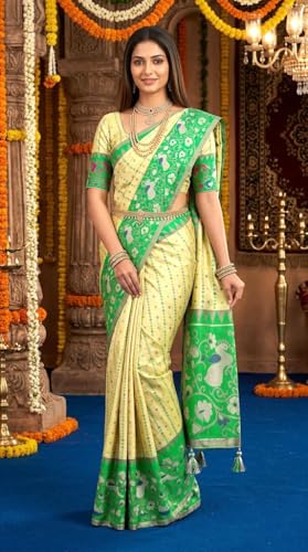 Image of VFCollections - POchampally Kalamkari Pattu Cotton SIlk Saree with Blouse Piece For Women