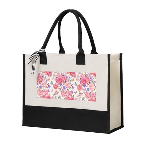 Sac fourre-tout en toile avec impression haute définition de fleurs