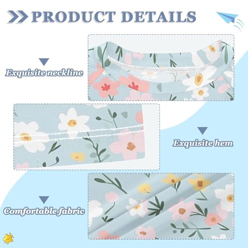 ALAZA Kids Rash Guard Girls Toddler Swim Shirts Short Sleeve Flowers Cute Blue UPF 50+ 3T3