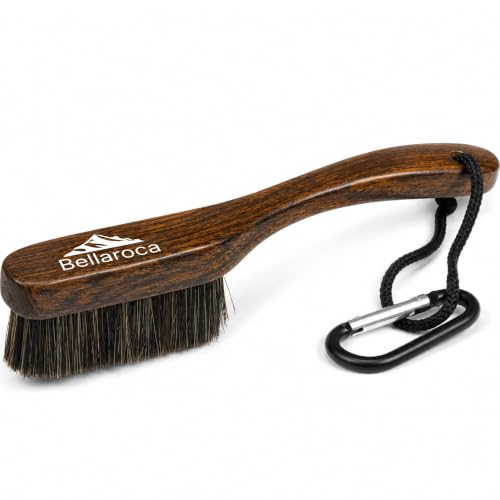 Image of BELLAROCA® Climbing Brush with Rope and Carabiner – Rosewood Handle, Synthetic Bristles, Rock Climbing Brush and Bouldering Brush for Indoor and Outdoor Chalk Removal