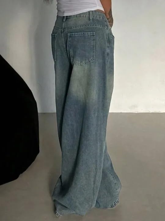 Image of KOTTY Women Trendy Wide Leg Jeans High Waist Baggy Fit Denim Streetwear Jeans
