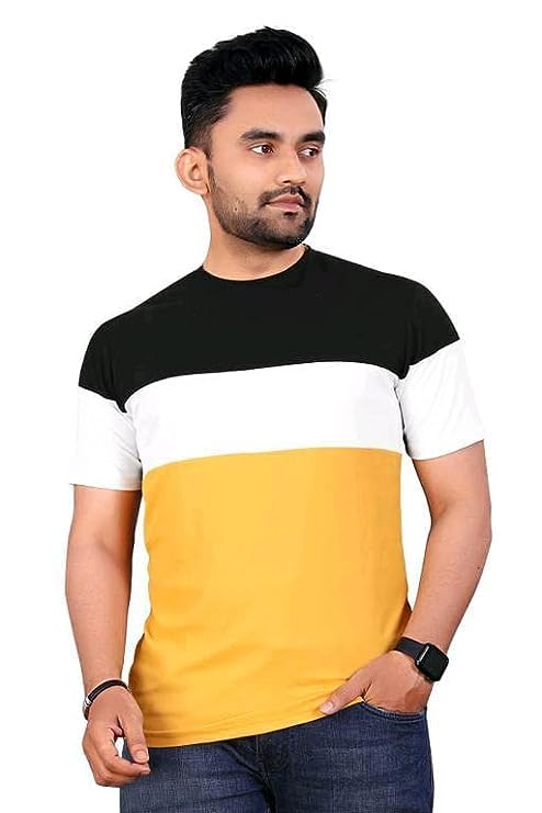Image of LookMark Relaxed Fit Men's Combo Cotton Blend Maroon & Yellow Color Printed Striped Polo Tshirt(MT03-MT07)