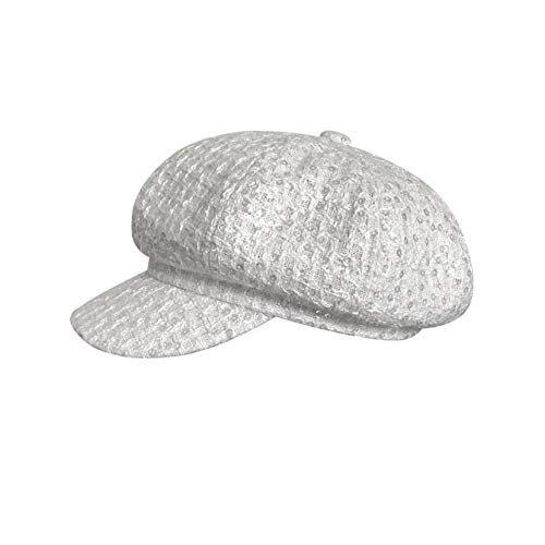 Dosomi Women Sequins Plain Octagonal Newsboy Cap Ladies Casual Wool Hat Beret Adjustable Winter Cap White #TOP6