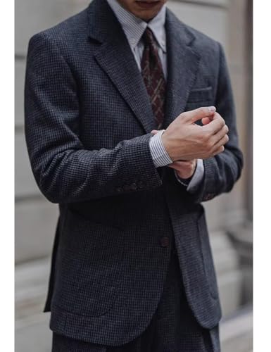 Mens 2 Pieces Jacket Pants Grid Suit for Wedding Prom Business Tuxedo Set4