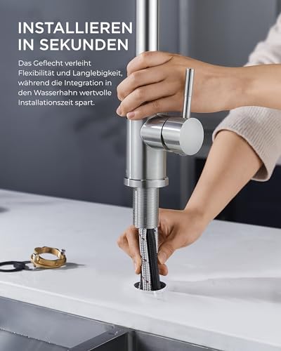 FORIOUS Wasserhahn Küche, Hochdruck Küchenarmatur mit Herausziehbarer Brause Ausziehbar Armatur, Mischbatterie Spültischarmatur, 360° Schwenkbar Zwei Sprühfunktionen, Edelstahl