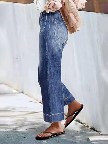 Flamingals Women's Wide Leg Jeans High Waisted Baggy Stretchy Trendy Patch Pocket Jeans3