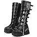 CSRZPMG Women's Knee High Wedge Platform Boots Round Toe Punk Goth Mid Calf Motorcycle Combat Boot Metal Buckle Chunky Heel Boots