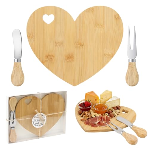 1 Set Bridal Baby Shower Favor, Heart Shape Charcuterie Board, Small Cheese Board with Knife and Fork, Small Bamboo Heart Cutting Board for Guest Bridal Baby Shower Prize Wedding Birthday Valentines