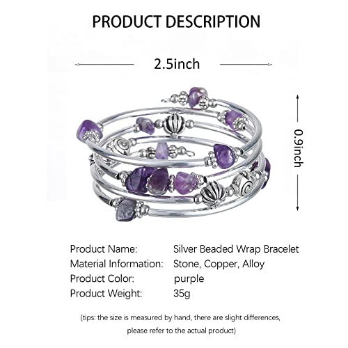 Noessla Stone Silver Bangle Wrap Bracelet Boho Turquoise Crystal Chips Bead Bracelets Fashion Jewelry Birthday Gifts For Women(19-Purple) #TOP4