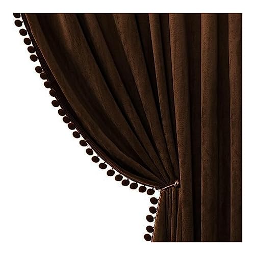 Image of Amazon Brand - Umi Velvet Eyelet Door Curtains with pom pom Lace for Living Room Bedroom Kitchen 2 pc Pack in Coffee Color (Door - 4 feet x 7 feet) | Solid