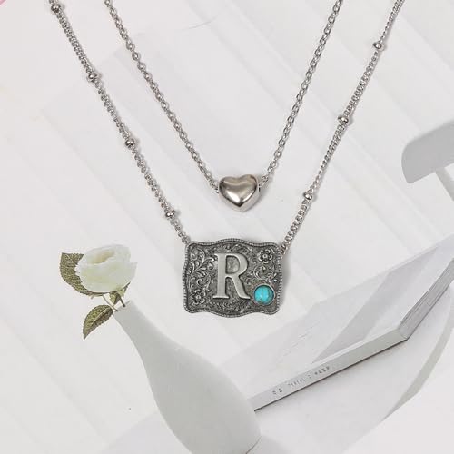 Image of Belt Buckle Bracelet Initial Letter A-Z Bracelets Western Cow Tag Bracelet Belt Buckle Necklace Western Style Initial Letter Pendant Necklace