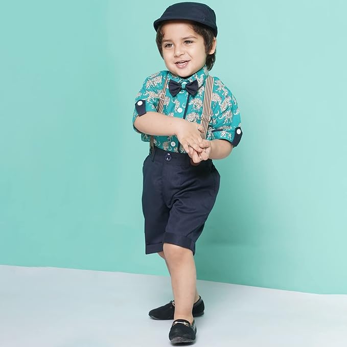 Image of AJ DEZINES Kids Casual Wear Clothing Cotton Shirt Short Set For Boys
