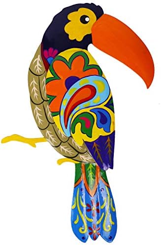 Adroiteet Large Metal Hornbill Wall Decor, Vivid Colorful Bird Art Wall Hanging for Indoor Outdoor Home Bedroom Office Garden (Orange)