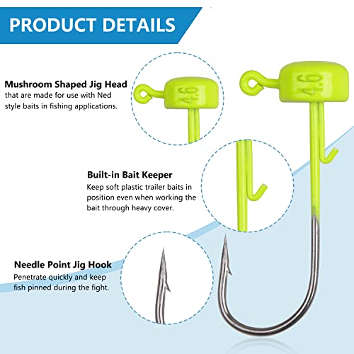 Ned Rig Jig Heads Kit, 25Pcs Ned Rig Baits Hooks Finesse Mushroom Jig Heads Fishing Crappie Jig Hooks Weedless Jig Heads For Bass Fishing #TOP1