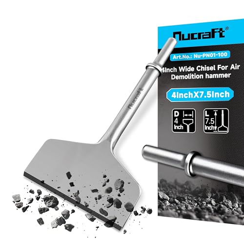 Nucraft Cincel neumático de 4 pulgadas de ancho, vástago de 0.401 pulgadas, cincel de aire para azulejos y cincel de escalado delgado, raspador de pared y piso