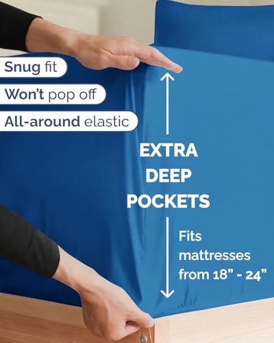 Image of Extra Deep Twin XL Sheet Set - 4 Piece Breathable & Cooling - Royal Blue | Hotel Luxury Bed Sheets Set, Easy & Secure Fit, Ultra-Soft, Wrinkle & Fade Free, Comfy Sheets Set with Extra Deep Pockets