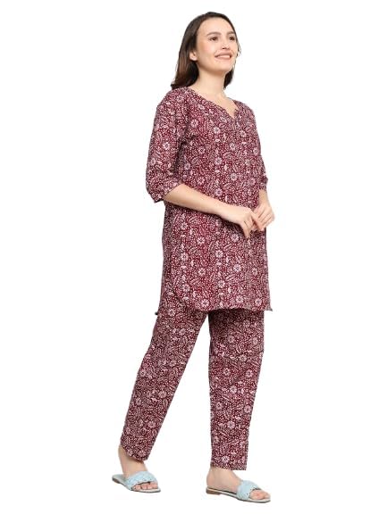 Image of AALIT Cotton Printed Co-Ord Set for Women - Nightwear Pajama Set with Pockets | Soft & Breathable Two-Piece Outfit for Sleep & Lounge