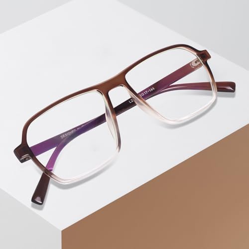 Image of Peter Jones Brown Square Unisex Medium Sleek Optical Frame with Anti Glare Lenses (AG216BR)