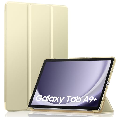 Image of MoKo Trifold Case for Galaxy Tab A9 Plus /A9+ 11 Inch 2023, Champagne Gold | Slim Stand Hard PC Translucent Back Shell Smart Cover, Auto Sleep /Wake, Light, Anti-scratch, 2 Adjustable Angle