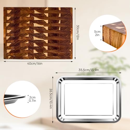 Tabla de cortar rectangular de madera de acacia con bandeja extraíble miniatura 2