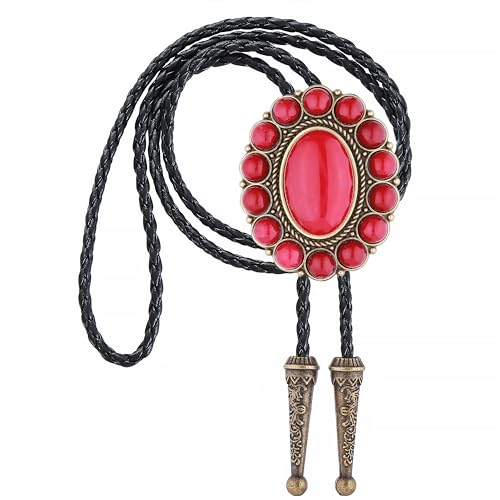 Image of GelConnie Bolo Tie for Men Women Western Cowboy Turquoise Leather Necktie | Natural Stone Bolo Tie Necklace for Women Rodeo Cowboy Leather Necktie Native American Western Cowgirl Ties Adjustable Cord