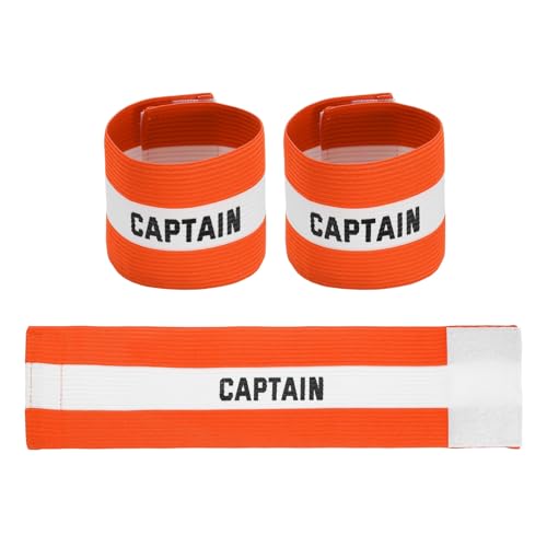 YELARXI Soccer Captain Armbands, Adjustable Captain Bands Soccer Elastic Armband Protective Arm Badge Bands, 3Pcs &Orange&White - Fit for (Adult Youth Team Sports/Football/Basketball)