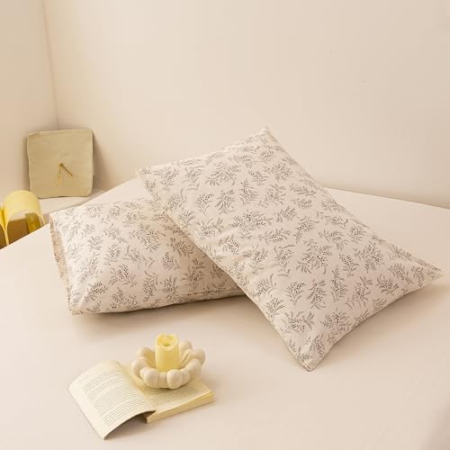 Image of ECOCOTT Floral Botanical Pillowcases Standard Size 2 Pack, 100% Washed Cotton Pillow Cases with Envelope Closure, Black Pattern Pillow Covers 20 inchx26 inch