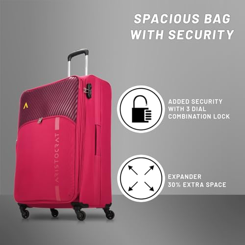 Image of Aristocrat Striker Set of 3 Cabin, Medium & Large Size Soft Luggage (59 cm, 69 cm & 79 cm) | Spacious Polyester Trolley with 4 Wheels and Combination Lock | Dazzling Maroon | Unisex