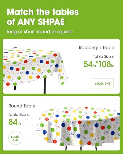 Pureegg Plastic Table Cloth Disposable 8 Pack, 54 x 108 Inch TableCloths, Picnic, Happy Birthday Decorations for Girls Boys, Baby Shower Party, Rectangle, Plastic Cover, Leakproof & Sturdy, Birthday #1