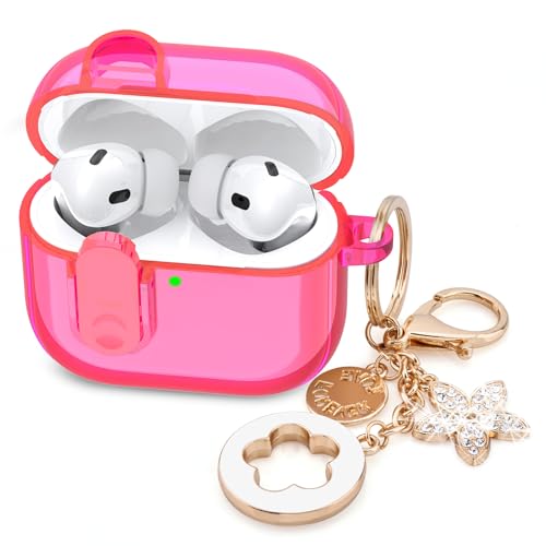 Image of (with Lock) Clear Case Compatible for Cute Apple Airpods Pro 1 /2 Cases Women, VISOOM TPU Transparency Air pods Pro 1st 2nd Generation Earbuds Rose Red Case Bling Keychain for Airpod iPod Pro2 /1