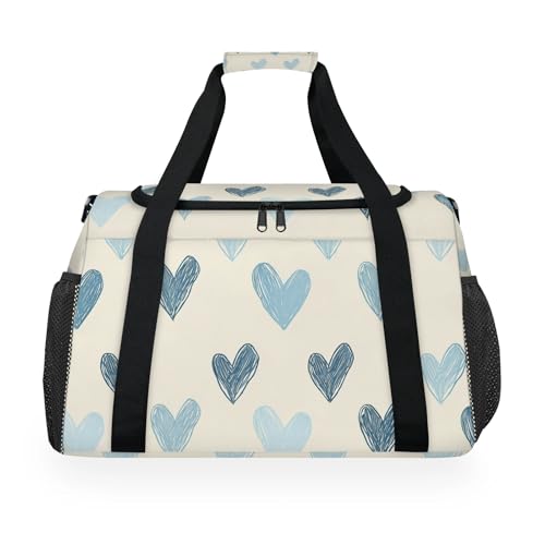 Love Blue Hand Drawn Travel Duffel Bag Weekender Overnight Bags for Women Men Foldable Waterproof Tote Bag with Trolley Sleeve