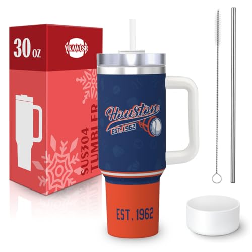 Image of Houston 30 oz Tumbler with Handle and Straw,Car cup,Coffee Mug,100% Leakproof Insulated Tumbler with Lid and Straw,Made of Stainless Steel,Cup Holder Friendly Base,Classic Collection Gifts for Fans