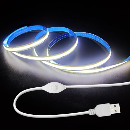 ZSLAIFU 5V LED Strip Lights, White USB LED Light Strip, 3.28FT Dimmable Cob LED Strip Light, High Brightness Short LED Strip for Display Cabinet, Living Room, TV Lights