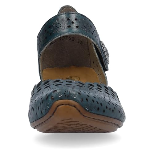 Image of Rieker 43753 Mirjam Women's Mary Jane Heels - Low-Heel Leather Shoes with Adjustable Ankle Strap & Laser-Cut Design - Comfortable Women's Heels for Casual & Dressy Wear