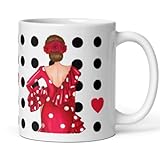 IllustrArte Taza Flamenca de Cerámica 350 ml – Bailarina de Flamenco – Taza Original para Café o Té – Regalo Flamenco – Diseño Macarena