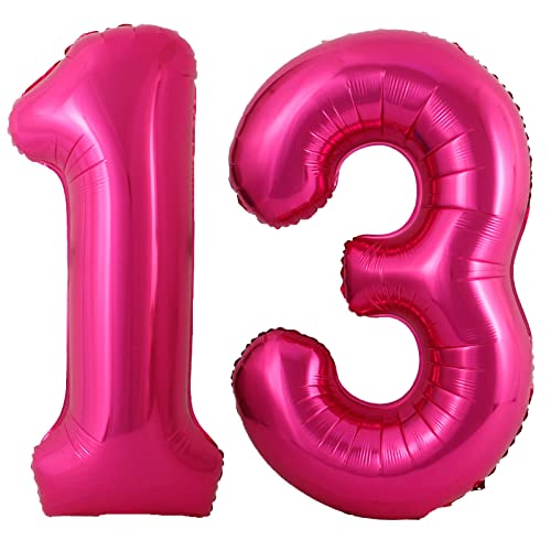Image of 40 Inch Hot Pink 13 Number Balloons Giant Jumbo Huge 13 or 31 Foil Mylar Helium Number Digital Balloons Dark Pink Birthday Mylar Digital Balloons 13th 31st Birthday Anniversary Events Party