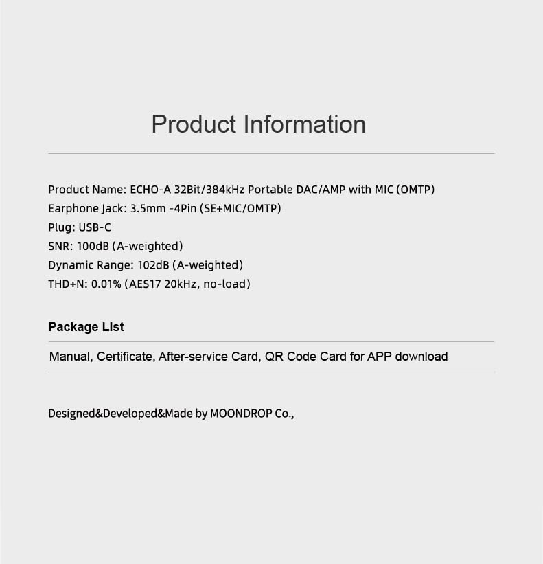 Image of Moondrop Echo-A 32Bit /384kHz Portable USB Type-C to Headphone DAC /AMP with 3.5mm Audio Jack Adapter