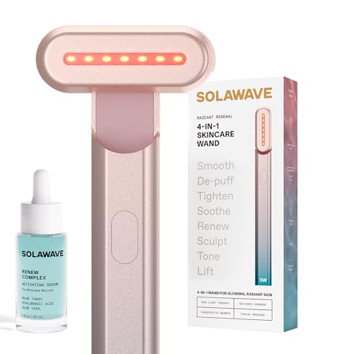 Solawave 4-in-1 Radiant Renewal Red Light Therapy Wand & Renew Complex Activation Serum | Beauty Device for Face & Neck | Serum Boosts Anti-Aging Effects, Reduces Wrinkles, Dark Circles & Puffiness