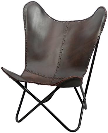 Fashion N You Butterfly Leather Chair, Brown Lounge Fold-able Stitches Contemporary Outdoor Stool 31" H x 31" W x 34.5"