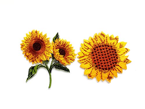 TH Set of 2 pcs. Sunflower Flowers in Summer Patches Applique Embroidered Sew on Iron on Patch for Backpacks Jeans Jackets T-Shirt Clothing Costume