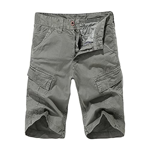 Maiyifu-GJ Men's Solid Color Cotton Cargo Shorts Outdoor Multi Pockets Short Casual Lightweight Military Short Pants (Grey,32)