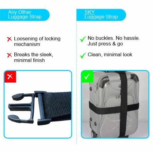Sky Luggage Strap 2 Meter Long | Hook & Loop | Adjustable Suitcase Belt | Must Have Travel Accessory | Heavy Duty Baggage Strap | Secure and Easy Identification | Black | Pack of 2 3