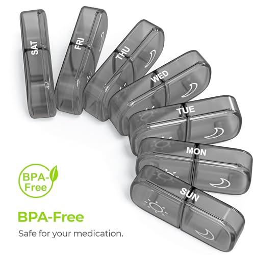 Image of AUVON XL Weekly Pill Organizer 2 Times a Day, Pill Box 7 Day with One-Side Large Openings for Easy to Use, Gray AM PM Pill Case for Medication, Vitamins, Fish Oils, Supplements