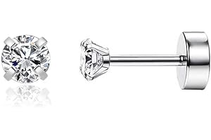 2mm Tiny Cartilage Earrings for Men Flat Screw Back Cubic Zirconia Sterling...