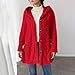 Womens Long Cardigan Knit Button Sweaters Heavyweight Fleece Coat Hooded Open Front Mid Length Warm Casual Jacket (Red,X-Large)