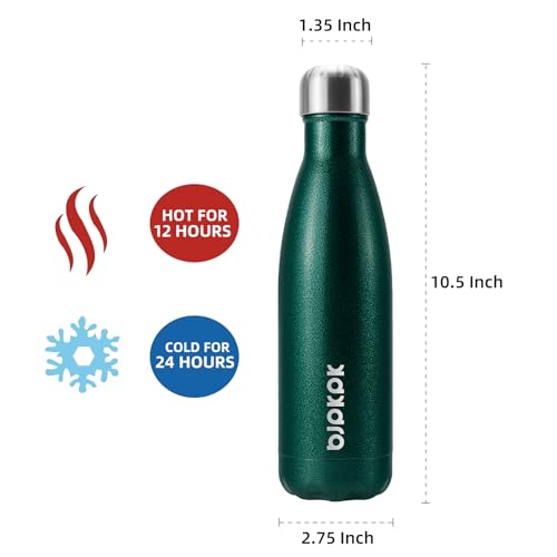 Image of BJPKPK Insulated Water Bottles 17oz, Leak Proof Stainless Steel Water Bottle Keeps Cold for 24 Hours and Hot for 12 Hours, BPA Free,Green